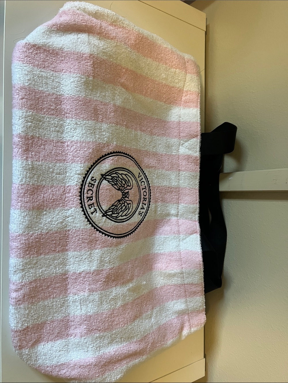 Victoria's Secret Pink and White Striped Beach Tote with Black Handles